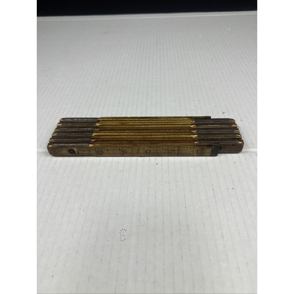 Lufkin Extension Rule 6 Ft. Folding Wood USA  72" + 6" Solid Brass‎ Ruler Vtg